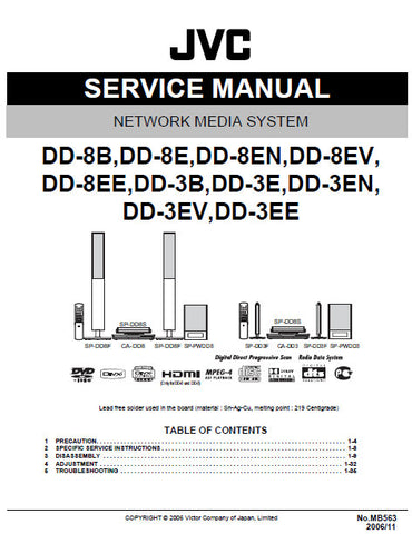 JVC DD-3B DD-3E DD-3EN DD-3EV DD-3EE DD-8B DD-8E DD-8EN DD-8EV DD-8EE NETWORK MEDIA SYSTEM SERVICE MANUAL INC BLK DIAG PCBS SCHEM DIAGS AND PARTS LIST 89 PAGES ENG
