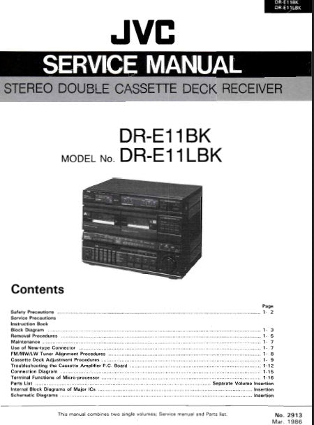 JVC DR-E11BK DR-E11LBK STEREO DOUBLE CASSETTE DECK RECEIVER SERVICE MANUAL INC BLK DIAG PCBS SCHEM DIAGS AND PARTS LIST 60 PAGES ENG