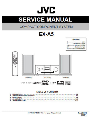 JVC EX-A5 COMPACT COMPONENT SYSTEM SERVICE MANUAL INC BLK DIAG PCBS SCHEM DIAGS AND PARTS LIST 67 PAGES ENG