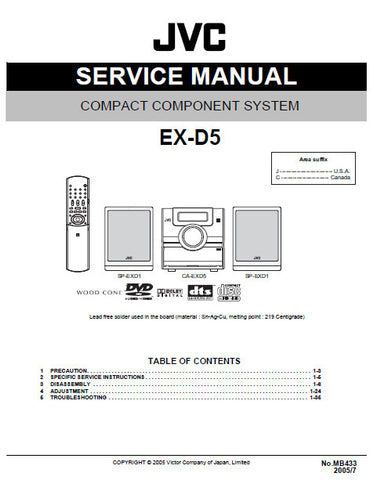 JVC EX-D5 COMPACT COMPONENT SYSTEM SERVICE MANUAL INC BLK DIAG PCBS SCHEM DIAGS AND PARTS LIST 89 PAGES ENG