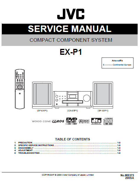 JVC EX-P1 COMPACT COMPONENT SYSTEM SERVICE MANUAL INC BLK DIAG PCBS SCHEM DIAGS AND PARTS LIST 43 PAGES ENG