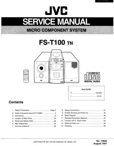 JVC FS-T00 MICRO COMPONENT SYSTEM SERVICE MANUAL INC BLK DIAG PCBS SCHEM DIAGS AND PARTS LIST 84 PAGES ENG