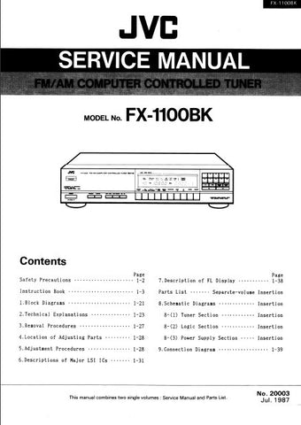 JVC FX-1100BK FM AM COMPUTER CONTROLLED TUNER SERVICE MANUAL INC BLK DIAGS PCBS SCHEM DIAGS AND PARTS LIST 62 PAGES ENG