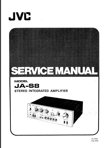 JVC JA-S8 STEREO INTEGRATED AMPLIFIER SERVICE MANUAL INC BLK DIAG PCBS SCHEM DIAGS AND PARTS LIST 23 PAGES ENG