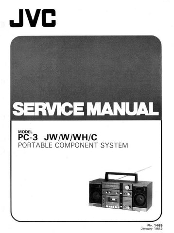 JVC PC-3 JW W WH C PORTABLE COMPONENT SYSTEM SERVICE MANUAL INC BLK DIAGS PCBS SCHEM DIAGS AND PARTS LIST 50 PAGES ENG