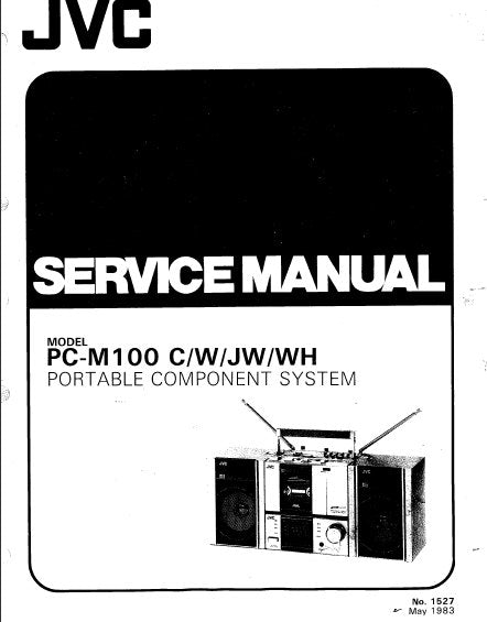 JVC PC-M100 PORTABLE COMPONENT SYSTEM SERVICE MANUAL INC BLK DIAG PCBS SCHEM DIAGS AND PARTS LIST 42 PAGES ENG