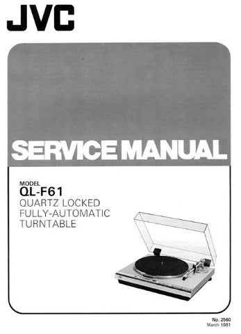 JVC QL-F61 QUARTZ LOCKED FULLY AUTOMATIC TURNTABLE SERVICE MANUAL INC BLK DIAGS PCBS AND PARTS LIST 22 PAGES ENG