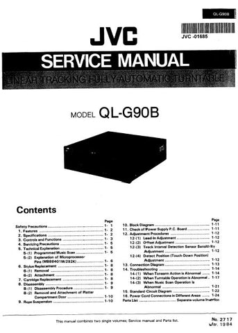 JVC QL-G90B LINEAR TRACKING FULLY AUTOMATIC TURNTABLE SERVICE MANUAL INC BLK DIAG PCBS SCHEM DIAGS AND PARTS LIST 41 PAGES ENG