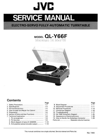 JVC QL-Y66F ELECTRO SERVO FULLY AUTOMATIC TURNTABLE SERVICE MANUAL INC BLK DIAG SCHEM DIAG AND PARTS LIST 28 PAGES ENG