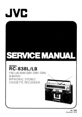 JVC RC-838L RC-838LB FM LW MW SW-1 SW-2 SW-3 6 BAND BIOPHONIC STEREO CASSETTE RECORDER SERVICE MANUAL INC BLK DIAG PCBS SCHEM DIAGS AND PARTS LIST 49 PAGES ENG