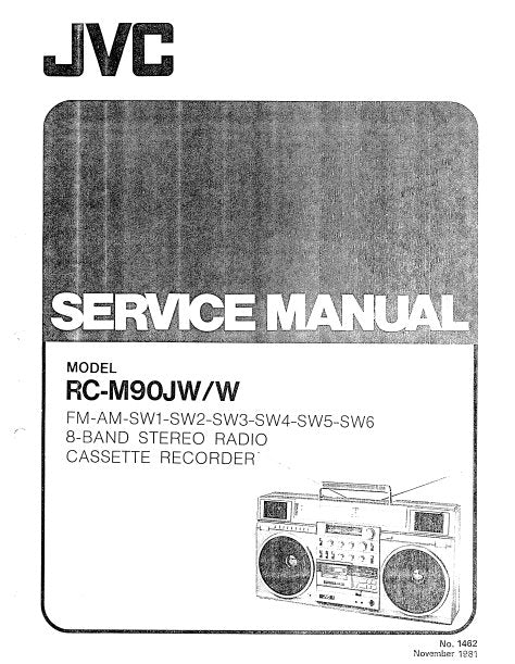 JVC RC-M90JW RC-M90W FM AM SW1 SW2 SW3 SW4 SW5 SW6 8 BAND STEREO RADIO CASSETTE RECORDER SERVICE MANUAL INC BLK DIAGS PCBS SCHEM DIAG AND PARTS LIST 49 PAGES ENG