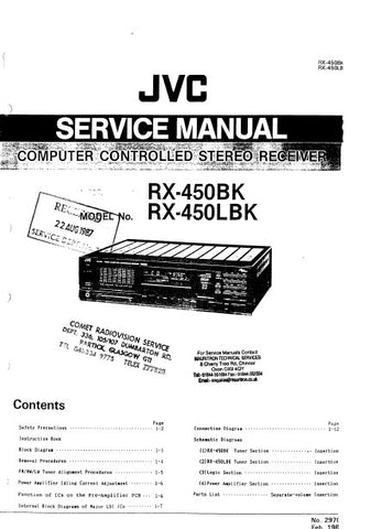 JVC RX-450BK RX-450LBK COMPUTER CONTROLLED STEREO RECEIVER SERVICE MANUAL INC BLK DIAG PCBS SCHEM DIAGS AND PARTS LIST 70 PAGES ENG