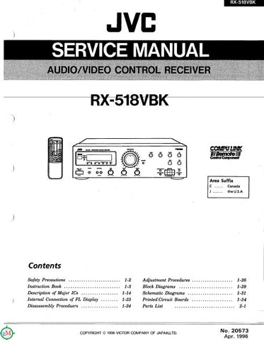 JVC RX-518VBK AV CONTROL RECEIVER SERVICE MANUAL INC BLK DIAG PCBS SCHEM DIAGS AND PARTS LIST 82 PAGES ENG