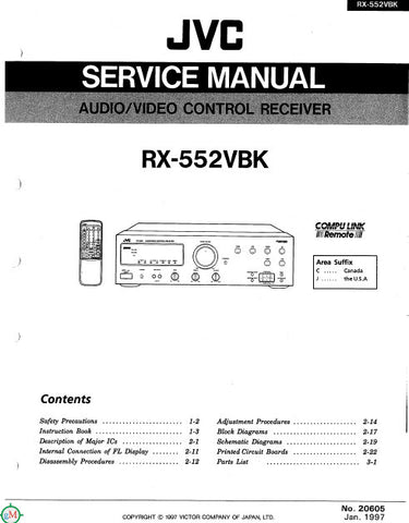 JVC RX-552VBK AV CONTROL RECEIVER SERVICE MANUAL INC BLK DIAG PCBS SCHEM DIAGS AND PARTS LIST 84 PAGES ENG