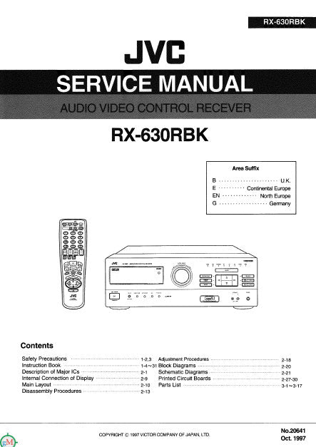 JVC RX-630RBK AV CONTROL RECEIVER SERVICE MANUAL INC BLK DIAG PCBS SCHEM DIAGS AND PARTS LIST 100 PAGES ENG