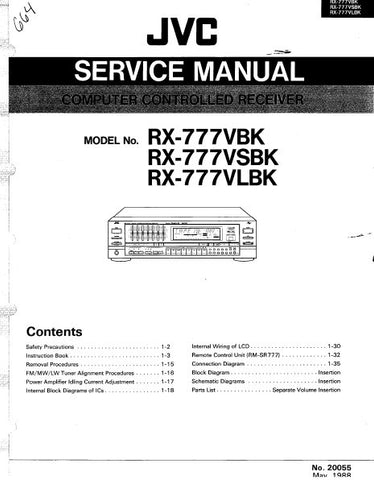 JVC RX-777VBK RX-777VSBK RX-777VLBK AV CONTROL RECEIVER SERVICE MANUAL INC BLK DIAGS PCBS SCHEM DIAGS AND PARTS LIST 74 PAGES ENG