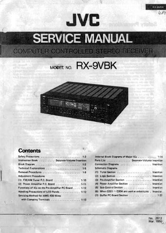 JVC RX-9VBK COMPUTER CONTROLLED STEREO RECEIVER SERVICE MANUAL INC BLK DIAG PCBS SCHEM DIAGS AND PARTS LIST 53 PAGES ENG