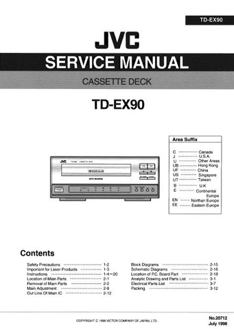JVC TD-EX90 CASSETTE DECK SERVICE MANUAL INC BLK DIAG PCBS SCHEM DIAGS AND PARTS LIST 52 PAGES ENG