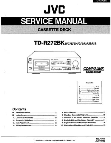 JVC TD-R272BK CASSETTE DECK SERVICE MANUAL INC BLK DIAG PCBS SCHEM DIAGS AND PARTS LIST 50 PAGES ENG