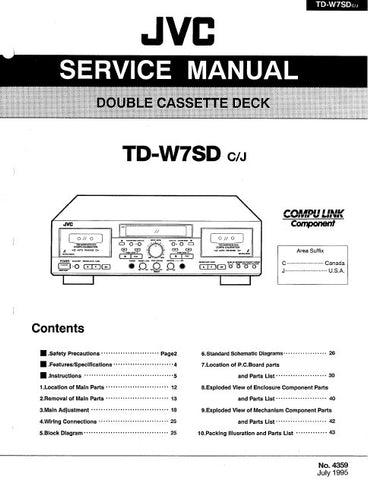 JVC TD-W7SD DOUBLE CASSETTE DECK SERVICE MANUAL INC BLK DIAG PCBS SCHEM DIAG AND PARTS LIST 60 PAGES ENG