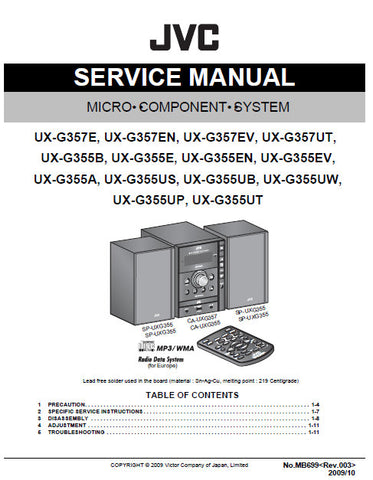 JVC UX-G357 SERIES UX-G355 SERIES MICRO COMPONENT SYSTEM SERVICE MANUAL INC BLK DIAG PCBS SCHEM DIAGS AND PARTS LIST 43 PAGES ENG