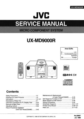 JVC UX-MD9000R MICRO COMPONENT SYSTEM SERVICE MANUAL INC BLK DIAG PCBS SCHEM DIAGS AND PARTS LIST 124 PAGES ENG