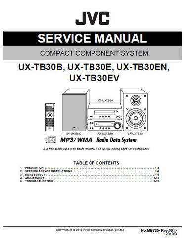 JVC UX-TB30 SERIES COMPACT COMPONENT SYSTEM SERVICE MANUAL INC BLK DIAG PCBS SCHEM DIAGS AND PARTS LIST 46 PAGES ENG