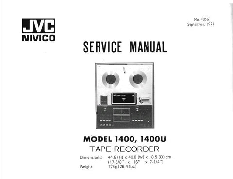 JVC 1400 1400U 3 HEAD 4 CHANNEL REEL TO REEL TAPE RECORDER SERVICE MANUAL INC BLK DIAG PCBS AND PARTS LIST 36 PAGES ENG