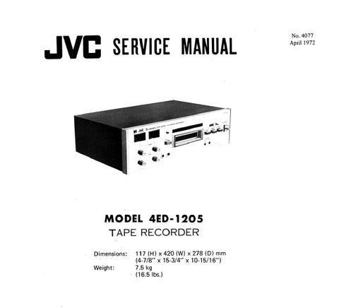 JVC 4ED-1205 8 TRACK CARTRIDGE TAPE RECORDER SERVICE MANUAL INC BLK DIAG WIRING DIAG SCHEM DIAG PCBS AND PARTS LIST 36 PAGES ENG