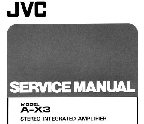 JVC A-X3 STEREO INTEGRATED AMPLIFIER SERVICE MANUAL INC BLK DIAG PCB'S SCHEM DIAG AND PARTS LIST 22 PAGES ENG