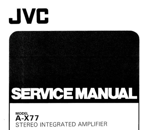 JVC A-X77 STEREO INTEGRATED AMPLIFIER SERVICE MANUAL INC BLK DIAG PCB'S SCHEM DIAG AND PARTS LIST 23 PAGES ENG
