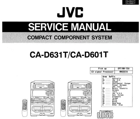JVC CA-D601T CA-D631T COMPACT COMPONENT SYSTEM SERVICE MANUAL AND INSTRUCTION BOOK INC TRSHOOT GUIDE CONN DIAGS TRSHOOT GUIDE SCHEM DIAGS PCB'S AND PARTS LIST 166 PAGES ENG
