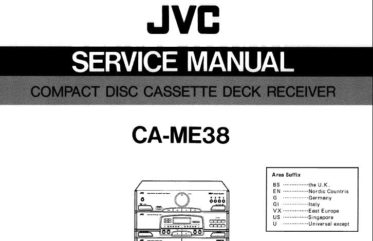 JVC CA-ME38 CD CASSETTE DECK RECEIVER SERVICE MANUAL INC INSTR BOOK CONN DIAG BLK DIAG SCHEM DIAGS PCB'S AND PARTS LIST 80 PAGES ENG