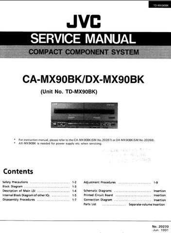 JVC CA-MX90BK TD-MX90BK DX-MX90BK COMPACT COMPONENT SYSTEM SERVICE MANUAL INC BLK DIAGS PCBS SCHEM DIAGS AND PARTS LIST 33 PAGES ENG