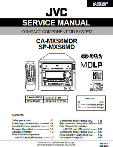 JVC CA-MXS6MDR CA-MXS6MD COMPACT COMPONENT SYSTEM SERVICE MANUAL INC BLK DIAG PCBS SCHEM DIAGS AND PARTS LIST 104 PAGES ENG