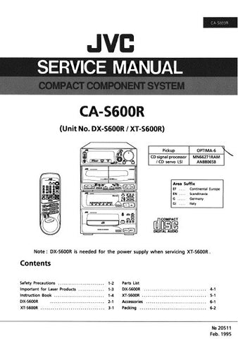 JVC CA-S600R COMPACT COMPONENT SYSTEM SERVICE MANUAL INC BLK DIAGS PCBS SCHEM DIAGS AND PARTS LIST 154 PAGES ENG