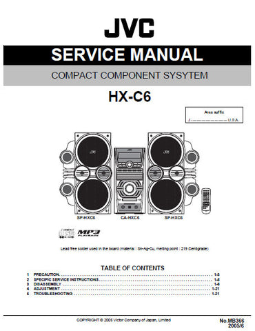 JVC HX-C6 COMPACT COMPONENT SYSTEM SERVICE MANUAL INC BLK DIAG PCBS SCHEM DIAGS AND PARTS LIST 51 PAGES ENG