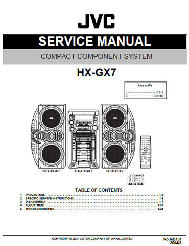 JVC HX-GX7 COMPACT COMPONENT SYSTEM SERVICE MANUAL INC BLK DIAG PCBS SCHEM DIAGS AND PARTS LIST 101 PAGES ENG