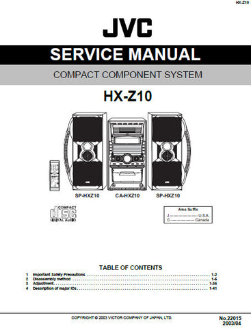 JVC HX-Z10 COMPACT COMPONENT SYSTEM SERVICE MANUAL INC BLK DIAG PCBS SCHEM DIAGS AND PARTS LIST 107 PAGES ENG