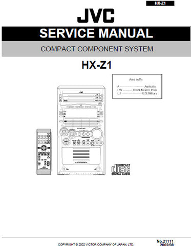 JVC HX-Z1 COMPACT COMPONENT SYSTEM SERVICE MANUAL INC BLK DIAG PCBS SCHEM DIAGS AND PARTS LIST 99 PAGES ENG