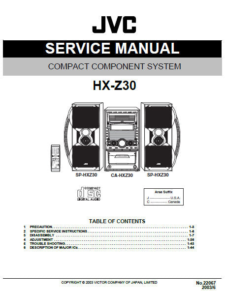 JVC HX-Z30 COMPACT COMPONENT SYSTEM SERVICE MANUAL INC BLK DIAG PCBS SCHEM DIAGS AND PARTS LIST 111 PAGES ENG