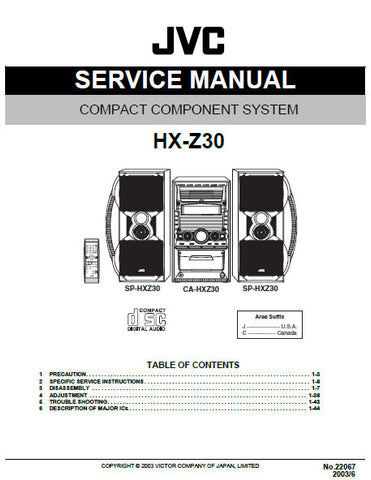 JVC HX-Z30 COMPACT COMPONENT SYSTEM SERVICE MANUAL INC BLK DIAG PCBS SCHEM DIAGS AND PARTS LIST 111 PAGES ENG