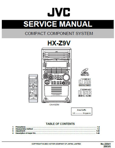 JVC HX-Z9V COMPACT COMPONENT SYSTEM SERVICE MANUAL INC BLK DIAG PCBS SCHEM DIAGS AND PARTS LIST 109 PAGES ENG