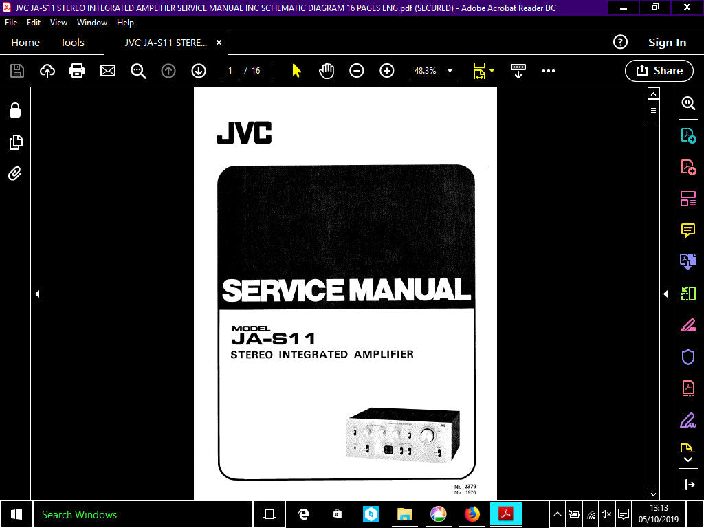 JVC JA-S11 STEREO INTEGRATED AMPLIFIER SERVICE MANUAL INC PCB SCHEM DIAG AND PARTS LIST 16 PAGES ENG