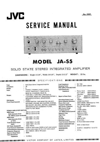 JVC JA-S5 SOLID STATE STEREO INTEGRATED AMPLIFIER SERVICE MANUAL INC BLK DIAG PCBS SCHEM DIAGS AND PARTS LIST 26 PAGES ENG