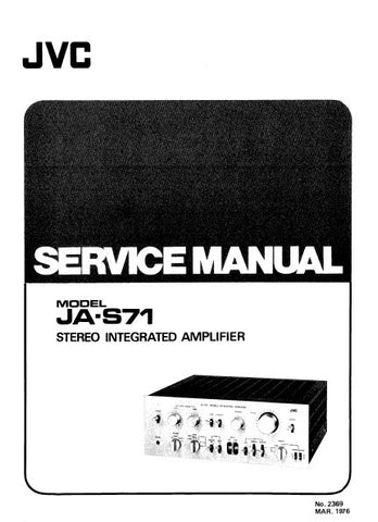 JVC JA-S71 STEREO INTEGRATED AMPLIFIER SERVICE MANUAL INC BLK DIAG PCBS SCHEM DIAG AND PARTS LIST 28 PAGES ENG