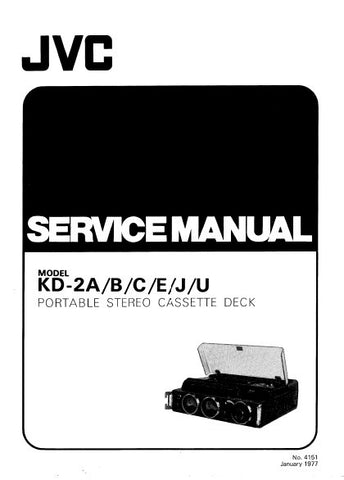 JVC KD-2A KD-2B KD-2C KD-2E KD-2J KD-2U PORTABLE STEREO CASSETTE DECK SERVICE MANUAL INC BLK DIAG PCBS SCHEM DIAG AND PARTS LIST 35 PAGES ENG