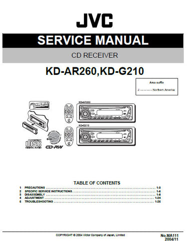 JVC KD-AR210 KD-G210 CD RECEIVER SERVICE MANUAL INC BLK DIAG PCBS SCHEM DIAGS AND PARTS LIST 57 PAGES ENG
