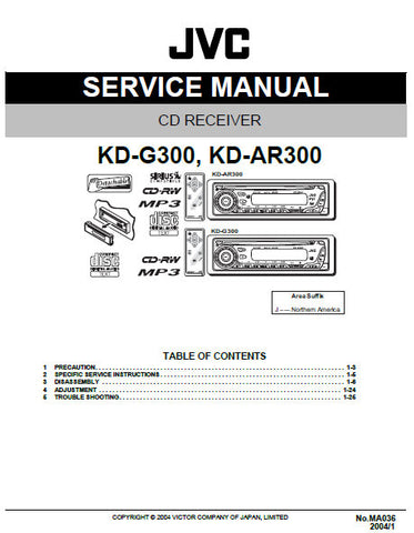 JVC KD-AR300 KD-G300 CD RECEIVER SERVICE MANUAL INC BLK DIAG PCBS SCHEM DIAGS AND PARTS LIST 56 PAGES ENG