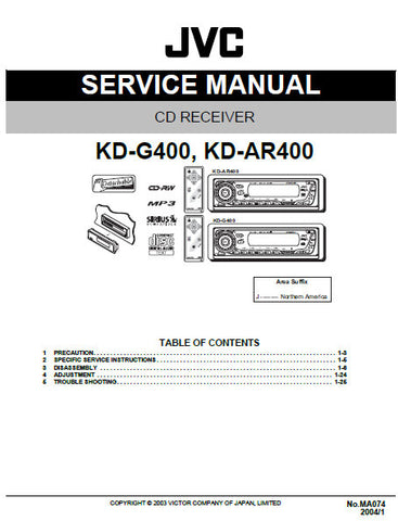JVC KD-AR400 KD-G400 CD RECEIVER SERVICE MANUAL INC BLK DIAG PCBS SCHEM DIAGS AND PARTS LIST 56 PAGES ENG